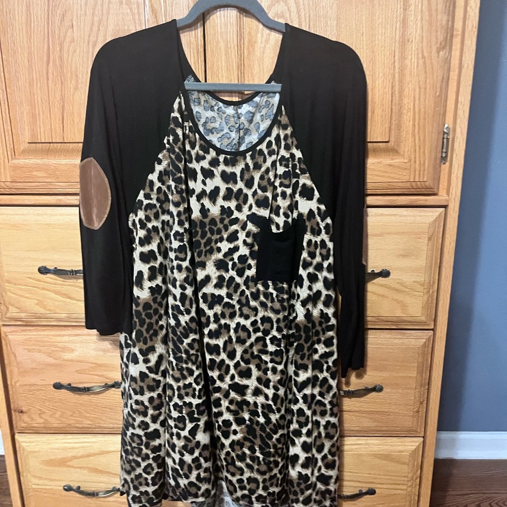 Zara Leopard Print Tunic with Black Sleeves